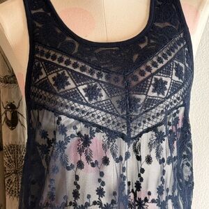Navy Blue Lace Tank Top
